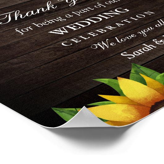 ひまわり素朴の木のストリングライト結婚式の引き出物 ポスター (角)