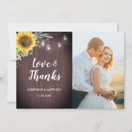 ひまわり素朴の木のライトフォトズ結婚ーズ サンキューカード
