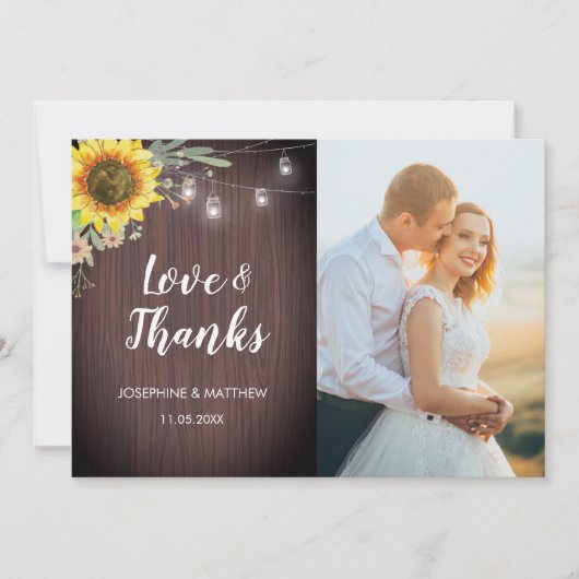ひまわり素朴の木のライトフォトズ結婚ーズ サンキューカード (正面)