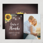 ひまわり素朴の木のライトフォトズ結婚ーズ サンキューカード (正面/裏面)