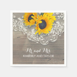 ひまわり素朴の木のレース国の結婚式 スタンダードカクテルナプキン