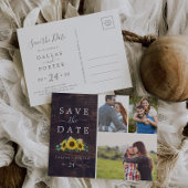 ひまわり素朴の木の写真コラージュ日付を保存 インビテーションポストカード