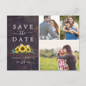 ひまわり素朴の木の写真コラージュ日付を保存 インビテーションポストカード (正面)