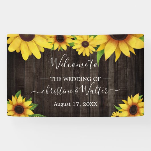 ひまわり素朴の木の弦のライトウェディングパーティー 横断幕 (横)