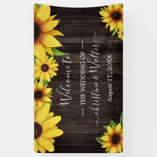 ひまわり素朴の木の弦のライトウェディングパーティー 横断幕 (縦)