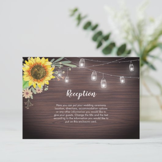 ひまわり素朴の木の瓶のラ結婚イト エンクロージャーカード (スタンド正面)