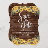 ひまわり素朴の木の納屋の結婚式の日付を保存 招待状 (正面/裏面)