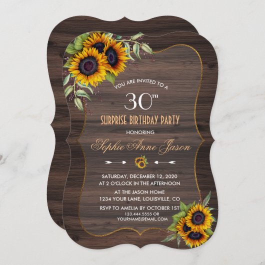 ひまわり素朴の木の誕生日パーティーへの招待 招待状 (正面/裏面)