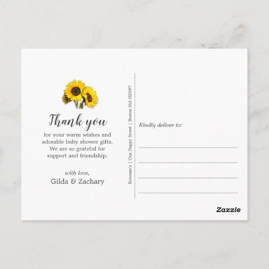 ひまわり素朴の木の赤ちゃんシャワー ポストカード (裏面)