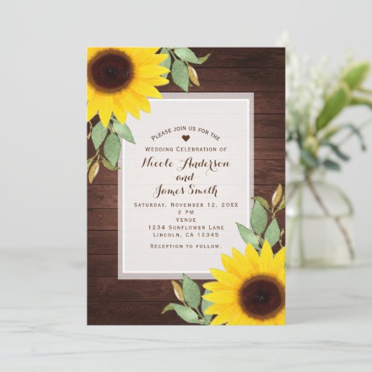 ひまわり素朴の木エレガント国の結婚式 招待状 (スタンド正面)