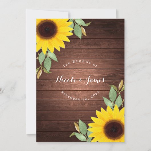 ひまわり素朴の木エレガント国の結婚式 招待状 (裏面)