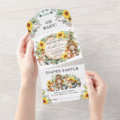 ひまわり素朴の森の動物の赤ちゃんシャワー オールインワン招待状 (貼ってはがせる)