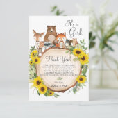 ひまわり素朴の森の動物の赤ちゃんシャワー サンキューカード (スタンド正面)
