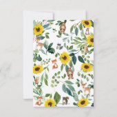 ひまわり素朴の森の動物の赤ちゃんシャワー サンキューカード (裏面)