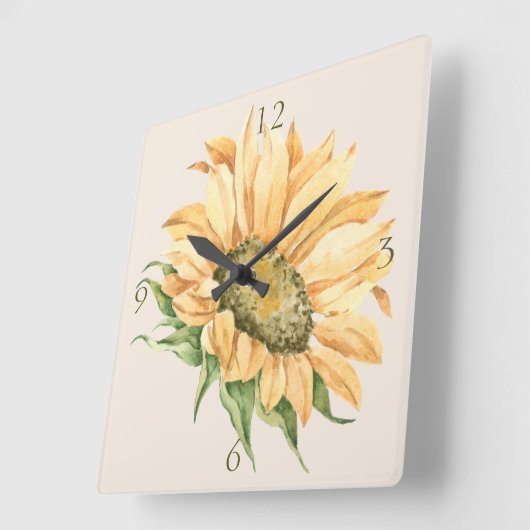 ひまわり素朴の水彩 スクエア壁時計 (傾斜)