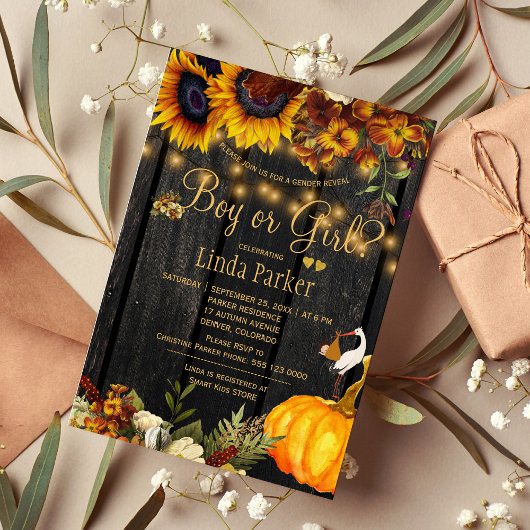 ひまわり素朴の秋赤ちゃんシャワー性発現 招待状