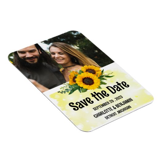 ひまわり素朴の結婚式の日付写真を保存 マグネット (右側)