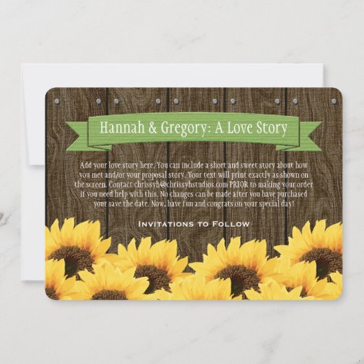 ひまわり素朴の緑に日付カードを保存 セーブザデート (裏面)