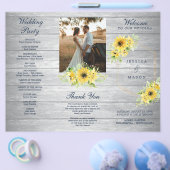 ひまわり素朴の緑の折り畳み結婚式 プログラム チラシ (シングル)