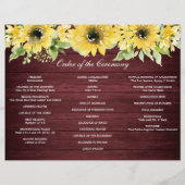 ひまわり素朴の緑の折り畳み結婚式 プログラム チラシ (裏面)