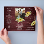 ひまわり素朴の緑の折り畳み結婚式 プログラム チラシ (手)