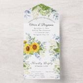ひまわり素朴の緑の書道RSVP結婚の オールインワン招待状 (内側)
