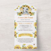 ひまわり素朴の花かわいい象の赤ちゃんシャワー オールインワン招待状 (内側)