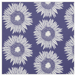ひまわり素朴の花のパターン青と白のフローラ ファブリック
