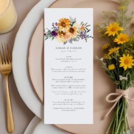 ひまわり素朴の花の黄色のパープル結婚ズ メニュー