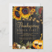 ひまわり素朴の花を収穫する木材Thanksgivingディナー 招待状 (正面)