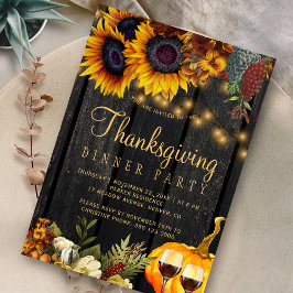 ひまわり素朴の花を収穫する木材Thanksgivingディナー 招待状