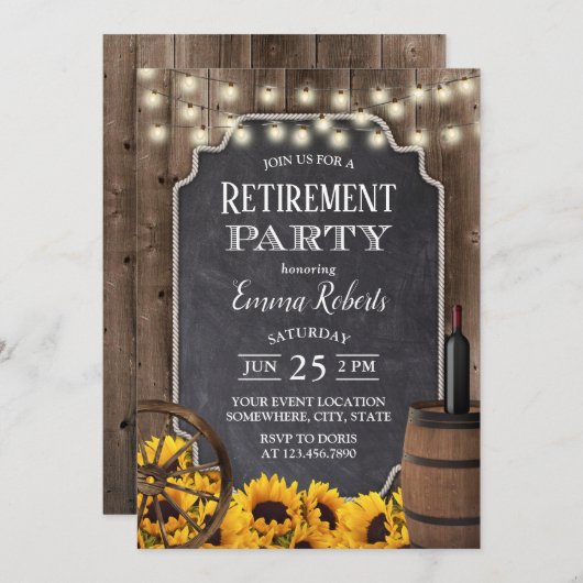 ひまわり素朴の花ウッドワインバレルリタイアメント 招待状 (正面/裏面)