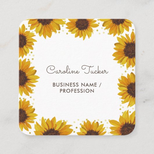 ひまわり素朴の花オンウッド金ゴールドドットブティック スクエア名刺 (正面)
