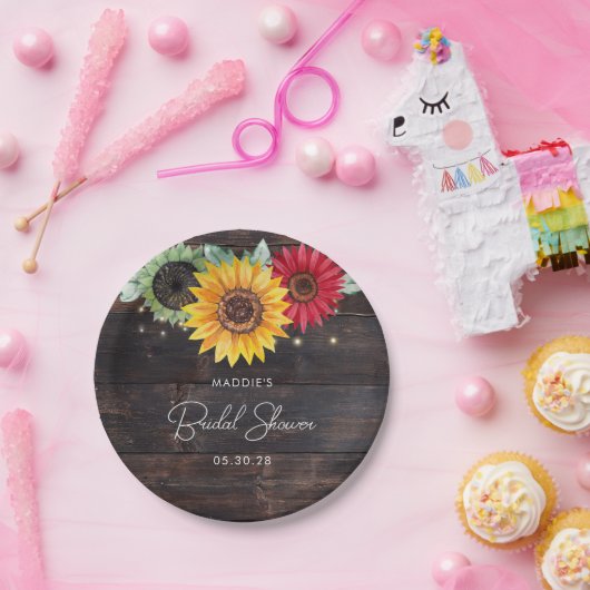 ひまわり素朴の花オンバーンウッドブライダルシャワープレート ペーパープレート (パーティー)