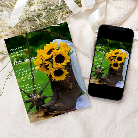 ひまわり素朴の花カウボーイブーツランチブライダルシャワー 招待状