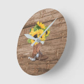 ひまわり素朴の花カウボーイブーツ木南部リビング ラウンド壁時計 (傾斜)