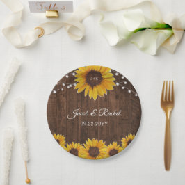 ひまわり素朴の花ストリングライトウッドブライダルシャワー ペーパープレート
