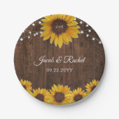 ひまわり素朴の花ストリングライトウッドブライダルシャワー ペーパープレート (正面)