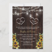 ひまわり素朴の花ストリングライトウッド婚約 招待状 (正面)