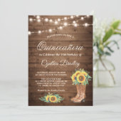 ひまわり素朴の花ブーツQuinceanera 15誕生日 招待状 (スタンド正面)