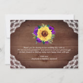 ひまわり素朴の花レースパープルフローラウッド結婚ズ サンキューカード (裏面)