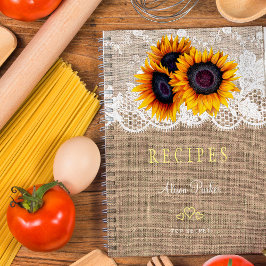 ひまわり素朴の花束のバーラップレースレシピ ノートブック