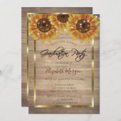 ひまわり素朴の花，ライト，木材卒業パーティー 招待状 (正面/裏面)