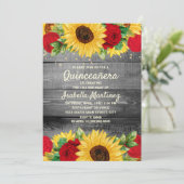 ひまわり素朴の花Red Roses Quinceanera写真 招待状 (スタンド正面)