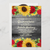 ひまわり素朴の花Red Roses Quinceanera写真 招待状 (正面/裏面)