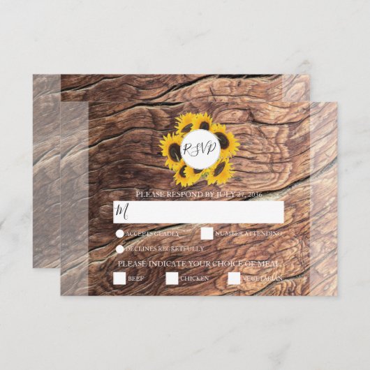 ひまわり素朴の食事オプションウェディングRSVPカード 出欠カード (正面/裏面)