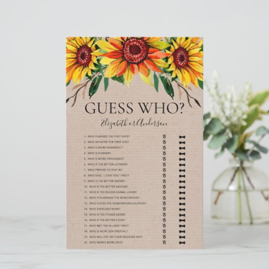 ひまわり素朴は誰を推測ブライダルシャワーゲーム (スタンド正面)