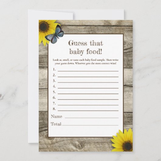 ひまわり素朴は、そのベビー食品ベビーシャワーを推測 招待状 (正面)