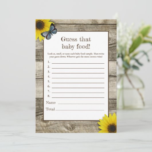 ひまわり素朴は、そのベビー食品ベビーシャワーを推測 招待状 (スタンド正面)