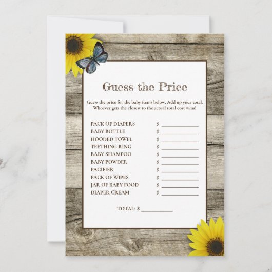 ひまわり素朴は、価格ベビーシャワーを推測 招待状 (正面)